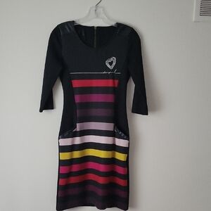 Desigual Women's Black Striped Dress- Size XS